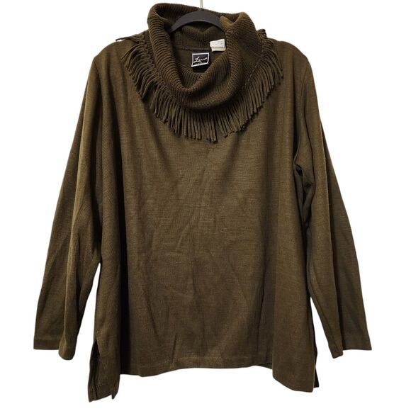 Lennie Fringe Cowl Neck Sweater - Women's XL - Green Pullover - Picture 1 of 10